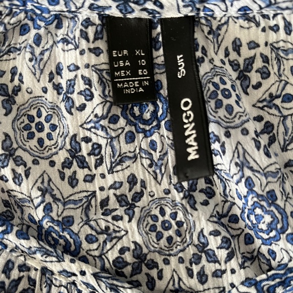 Mango Azulejos Blue Tile Print Short Sleeve Summer Top Tie Front Tassels 10 - Picture 5 of 6